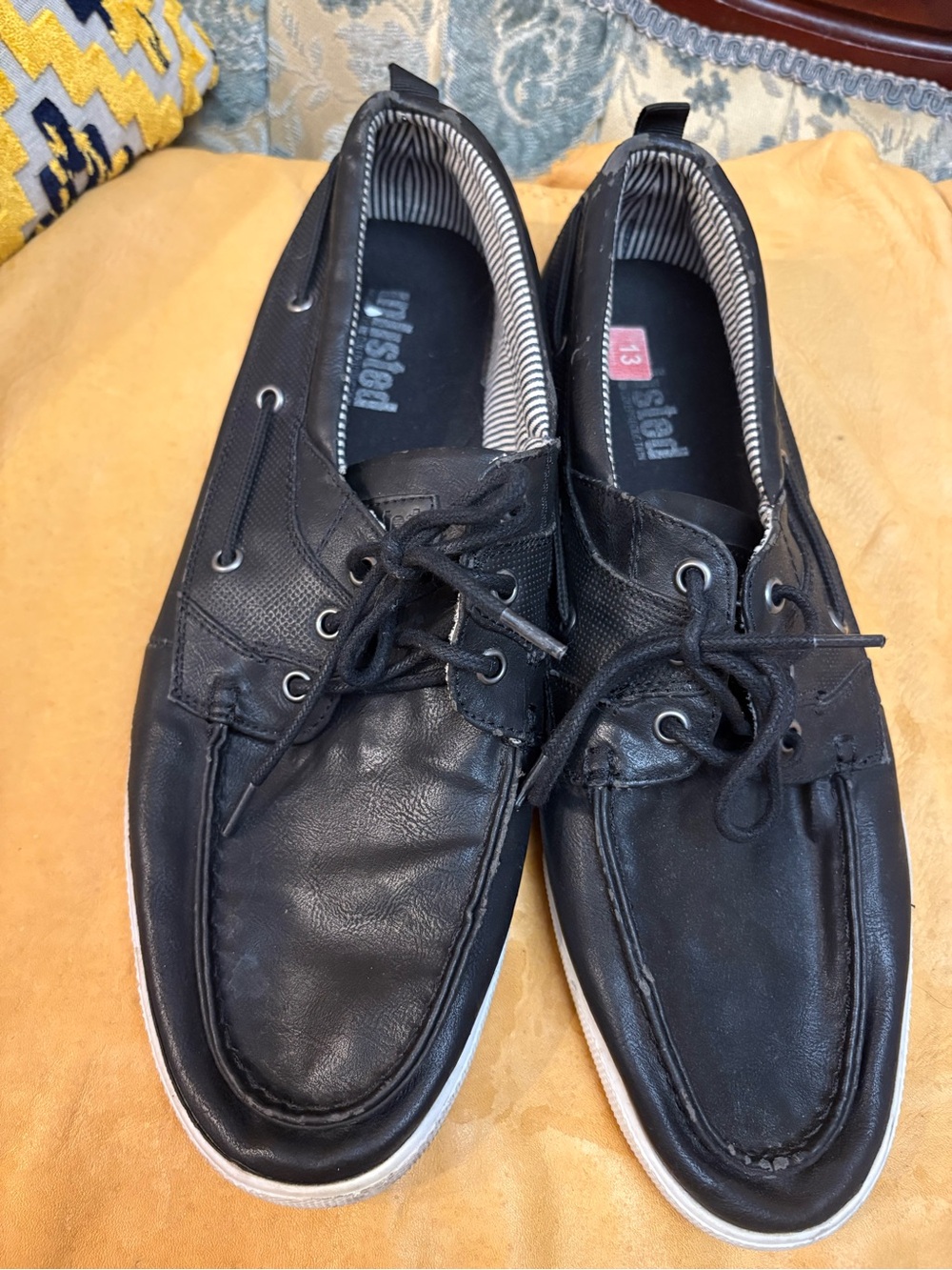 Unlisted Black Men's Lace-Up Boat Shoes with White Sole